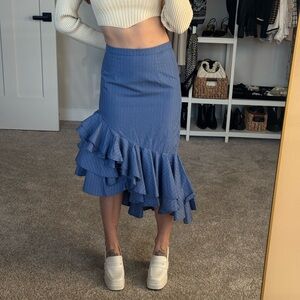 Blue Stripe Ruffle Skirt